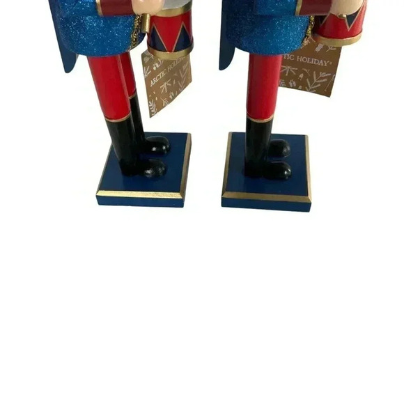 Wood Christmas Nutcracker Set Drummer Soldier Fur Hat Red Blue Holiday Decor - Picture 5 of 7
